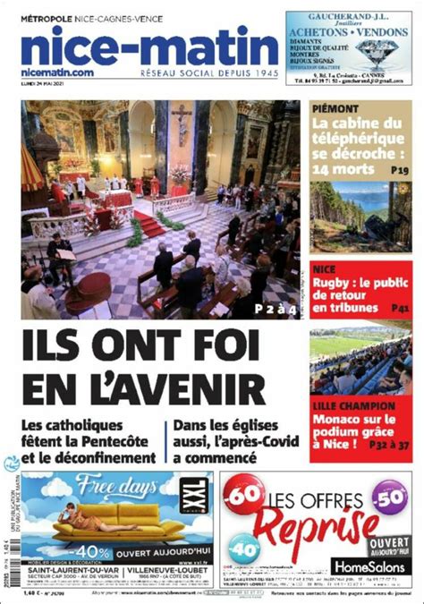 Journal Nice-Matin (France). Les Unes des journaux de France. Édition ...