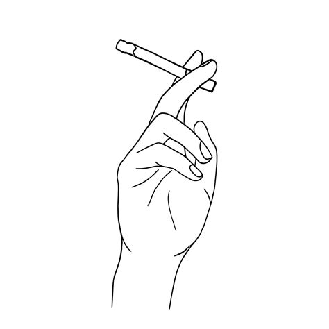 Line art minimal of hand holding cigarette in hand drawn concept for ...