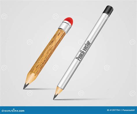 Realistic Silver and Wood Pencil Stock Vector - Illustration of draw ...