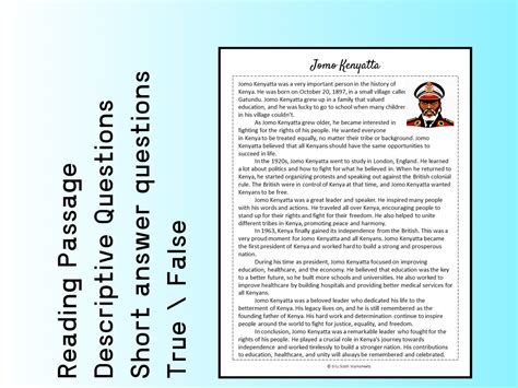 Jomo Kenyatta Biography Reading Comprehension Passage Printable ...