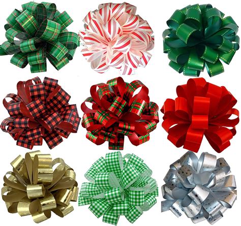 Assorted Large Christmas Pull Bows for Gifts - 8" Wide, Set of 9 ...