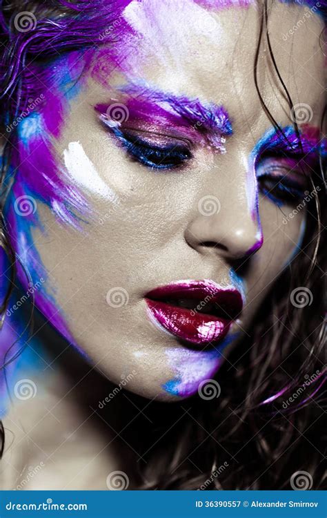 Creative Art Makeup of a Young Girl with Blue Eyes. Stock Image - Image ...