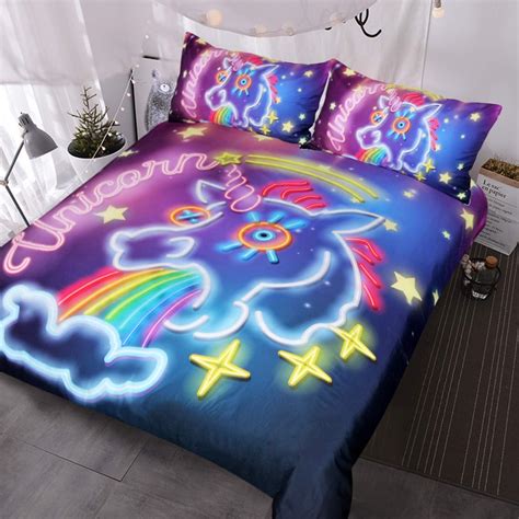 Double BlessLiving Galaxy Unicorn Bedding Kids Girls Psychedelic Space Duvet Cover 3 Piece Pink ...