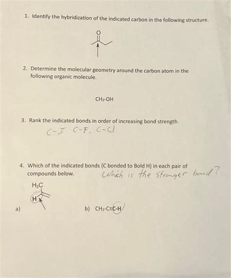 Solved 1. Identify the hybridization of the indicated carbon | Chegg.com