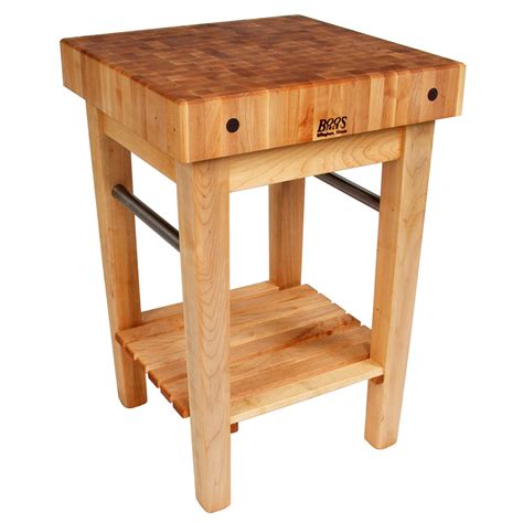 John Boos PPB3024 4" Maple Top Butcher Block Work Table w/ Undershelf- 30"L x 24"D