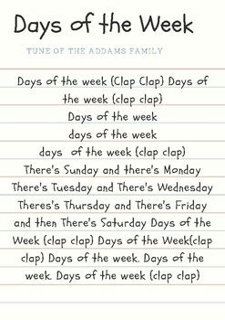 Days of the Week Song by Rachel Young | Teachers Pay Teachers