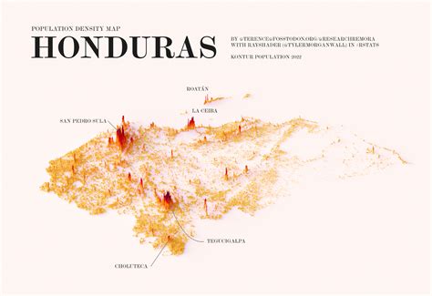 Densidad de población de Honduras (2023) - Mapas Milhaud