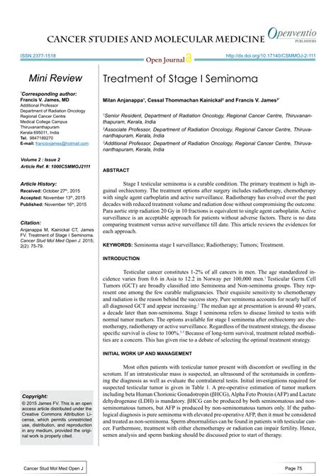 (PDF) Treatment of Stage I Seminoma