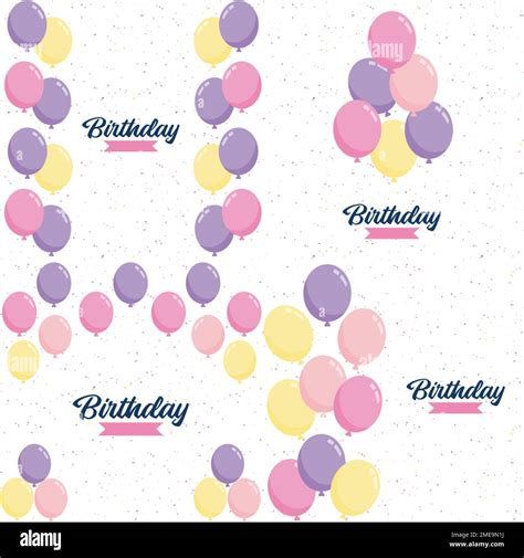 Happy Birthday in a playful. hand-drawn font with a background of balloons and confetti Stock ...