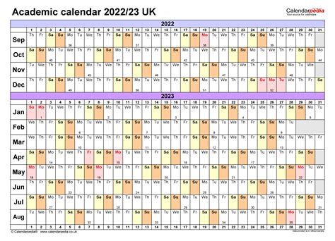 Academic Calendar Printable 22-23