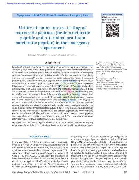 (PDF) Utility of point-of-care testing of natriuretic peptides (Brain ...