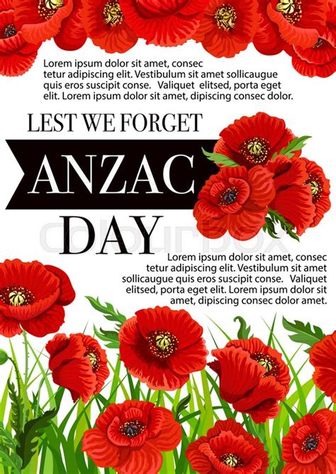 Anzac Day Lest We Forget greeting card ... | Stock vector | Colourbox