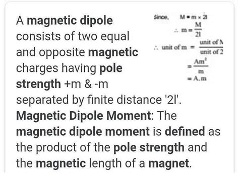 The units of magnetic pole strength and magnetic dipole moment of a bar magnet area)A-m, JT-1b ...