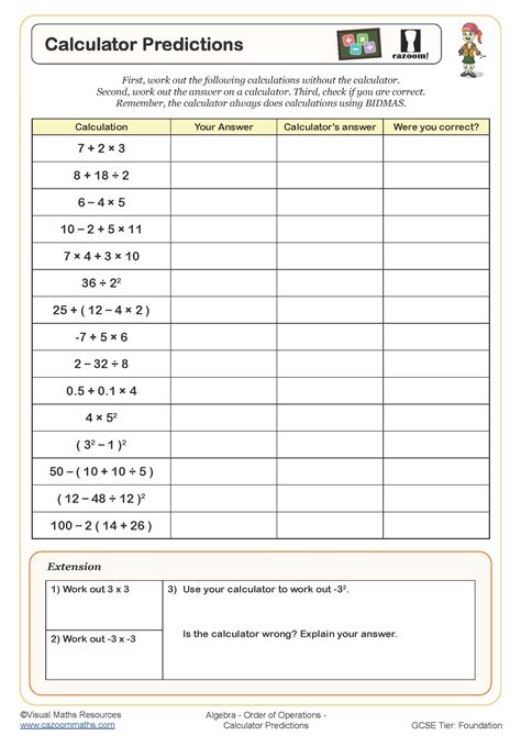 Calculator Predictions Worksheet | Cazoom Maths Worksheets