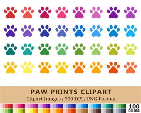 Colorful Paw Prints Clip Art