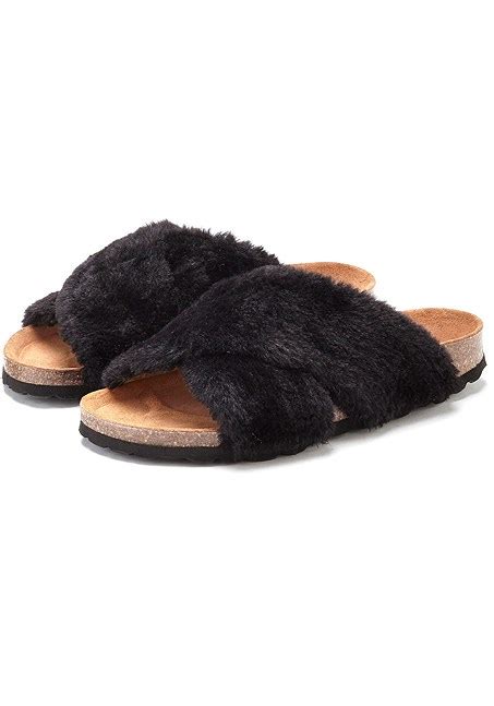 Black Faux Fur Slippers X60121 | LASCANA