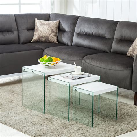 New Modern Nest of 3 White Coffee Table Side /End Table Living Room Furniture - Walmart.com ...