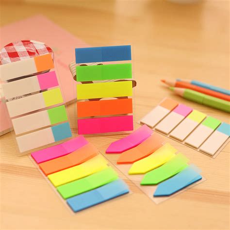 5 color Cute 100 Pages plastic Sticker Post It Bookmark Point It Marker Memo Flags Sticky Notes ...