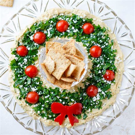 Easy Christmas Appetizer "Hummus Wreath" - Two Healthy Kitchens