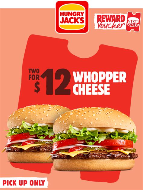 DEAL: Hungry Jack's - 2 Whopper Cheese for $12 via App (until 15 August 2022) | frugal feeds