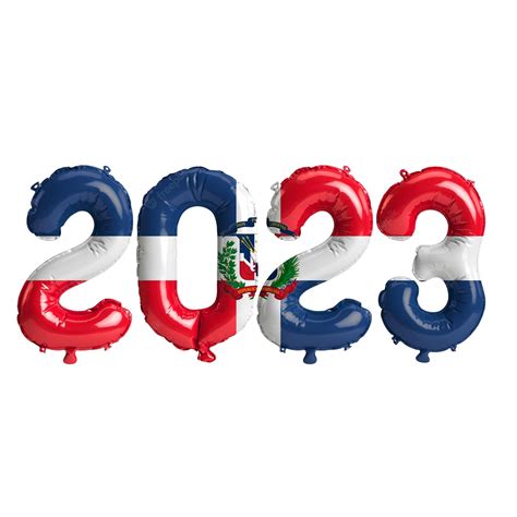 Ilustración 3d de globos del año 2023 con bandera de república dominicana aislada sobre fondo ...