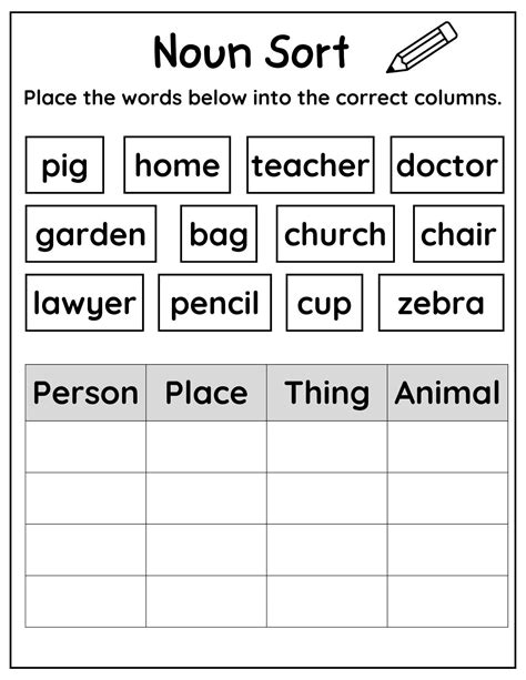 10 Printable Noun Sorting Worksheets, Nouns Practice Worksheets ...