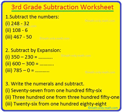 3rd Grade Subtraction Worksheet | 3-Digit Subtraction Worksheets | Ans - Worksheets Library