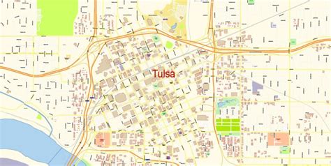 Tulsa Oklahoma PDF Map Vector Exact City Plan detailed Street Map editable Adobe PDF in layers