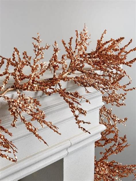 Rose Gold Glitter Christmas Garland - 182 cm Designed to look like a rustic branch, this ...