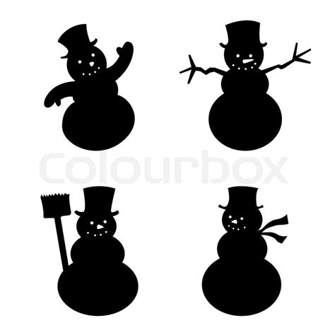 Vector illustration of four snowman in ... | Stock vector | Colourbox