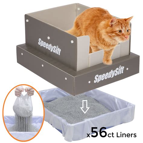 SpeedySift Cat Litter Box with 56ct Improved Sifting Liners, Cats' Favorite Box-Like (100% ...