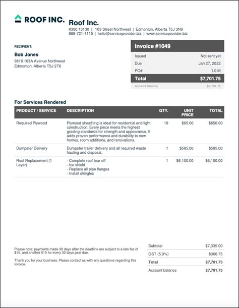 Free Roofing Invoice Template | Invoice Generator | Jobber