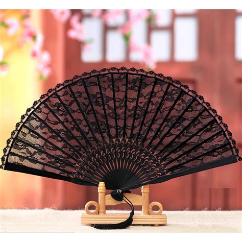 Vintage Retro Chinese Lace Hand Fan High Quality Black Bamboo Folding ...