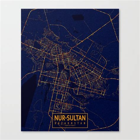 Nur-Sultan, Kazakhstan Map - City At Night Canvas Print by deMAP Studio | Society6