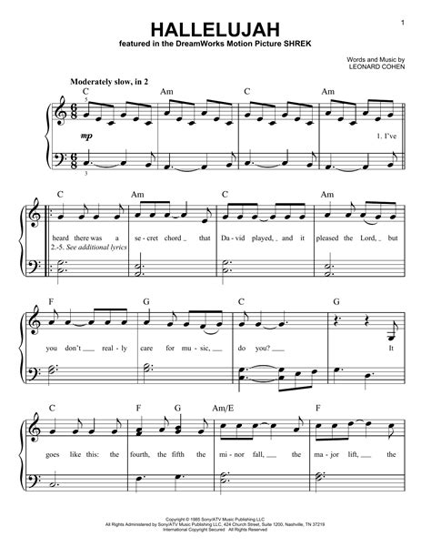 Free Printable Sheet Music For Piano Hallelujah