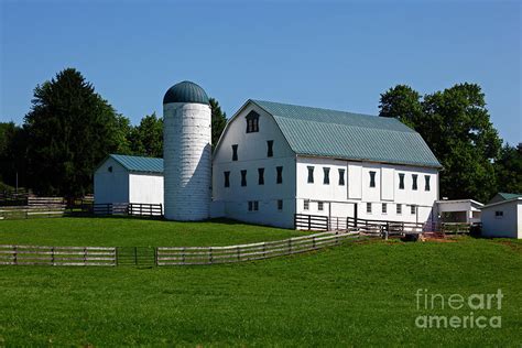 White barn and timber fence near Westminster Maryland Photograph by ...