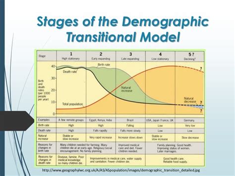 Stages of the demographic transitional model