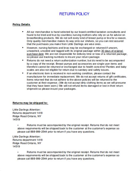 Return Policy Template - 7+ Free Word, PDF Document Downloads | Free ...