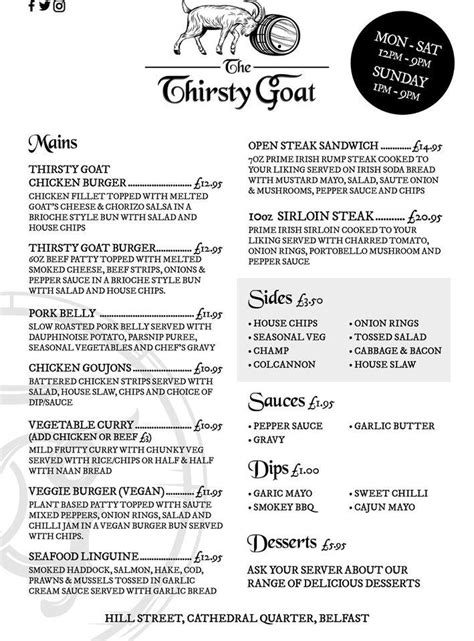 Menu at The Thirsty Goat Belfast pub & bar, Belfast