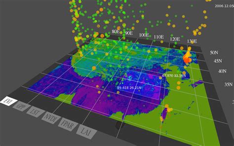 3D Spatial-temporal Viewer. Seismic catalog dataset is displayed as 3D ...