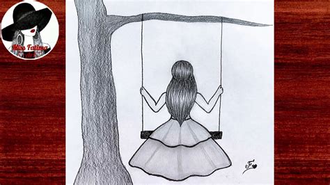 Girl sitting on a Swing easy pencil drawing || How to draw a girl swinging in a tree - YouTube