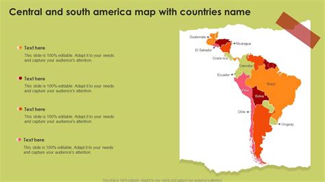 Central And South America Map With Countries Name PPT Presentation