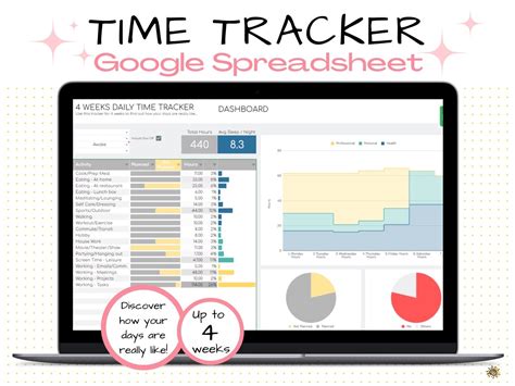 TIME Tracker Spreadsheet Google Sheet Template up to 4 Weeks Dashboard ...