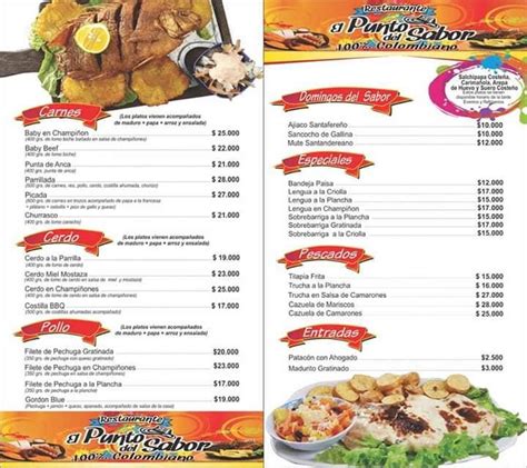 Menu at Restaurante El Punto del Sabor 100% Colombiano, Popayán