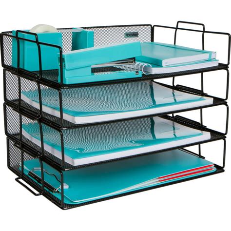 Stackable Paper Tray Desk Organizer ? 4 Tier Metal Mesh Letter Organizers for Business, Home ...