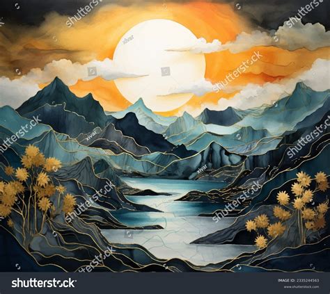 Watercolor landscape painting of the moonlit - Royalty Free Stock ...