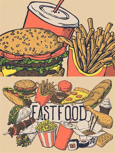 vector fast food set | Food illustration art, Fast food, Food painting