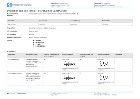 Inspection and Test Plan for Concrete Works: Free & Customisable