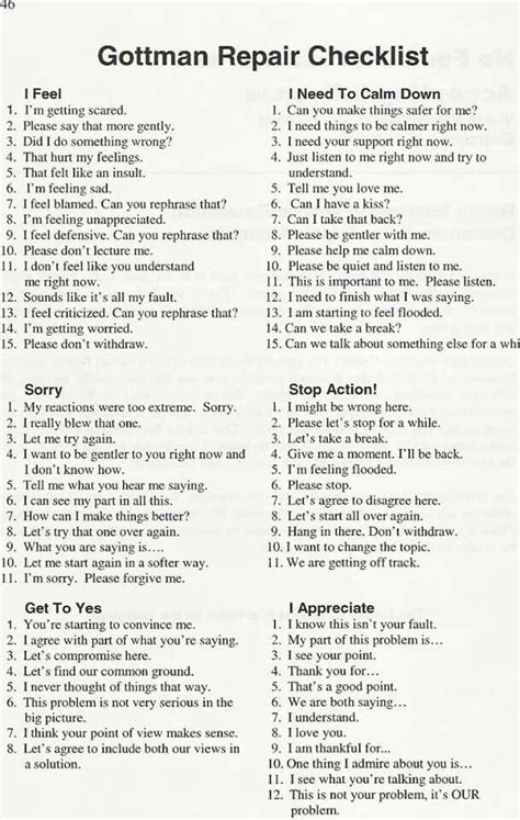 Printable Gottman Couples Therapy Worksheets