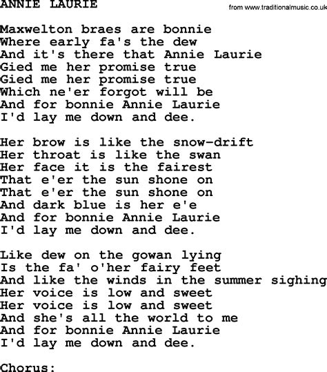 World War One(WW1)Era Song Lyrics for: Annie Laurie